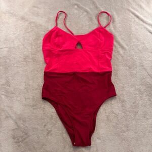 Summersalt Swan Dive One Piece Swimsuit Colorblock Pink Red Keyhole Cutout Sz10